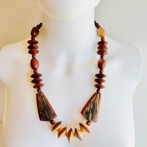 Vintage 70s Wooden Bead Layered Necklace